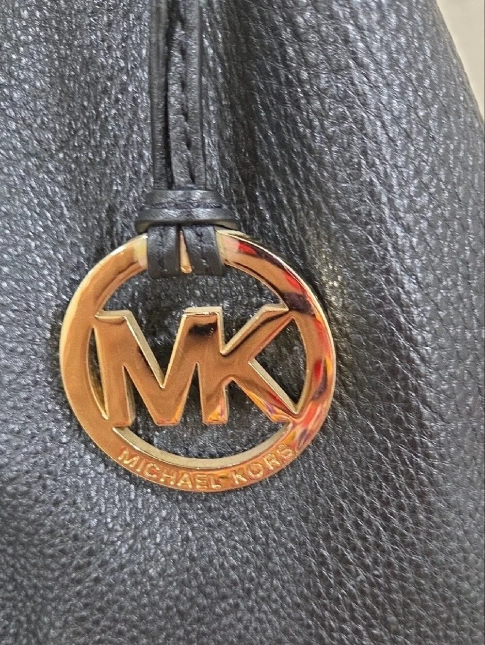 Michael Kors Black Pebbled Leather Hobo with Gold MK Charm